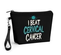 I Beat Cervical Cancer Portable Makeup Bag Cosmetic Pouch Storage Bag with Lanyard for Travel