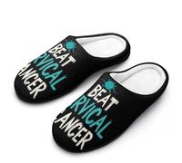 I Beat Cervical Cancer Women's Warm Slippers Non-Slip Rubber Cotton Winte Shoes for Indoor Outdoor