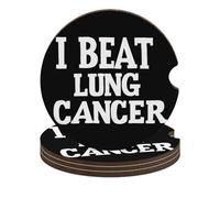 I Beat Lung Cancer Wood Car Coasters with Finger Notch Universal Cup Holders Anti Slip