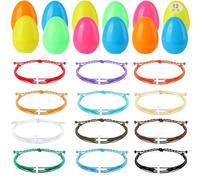 i-Beeboo 12Pcs Fillers Easter Eggs with Nylon Braided Cross Adjustable Bracelet Favors，Easter Basket Stuffers Essentials Christian Gift for Women Teen Adult