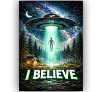 I Believe Alien UFO Poster A3 - Sci-Fi Space Wall Art - Extra-terrestrial Abduction Print