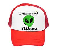 I Believe in Aliens, Space Alien Fans Gift, Adjustable Mesh Cap, Baseball Cap, Hat (Polyester, Red)