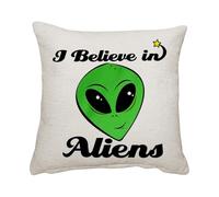 I Believe in Aliens, Space Alien Fans Gift, Sofa decor, Home Décor, Linen Throw Pillow/Cushion. (Linen Cushion Cover With Insert)