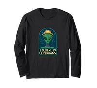 I Believe In Humans Funny Alien UFO Retro Sci Fi Believer Long Sleeve T-Shirt