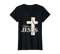 I Believe in Jesus - Christian Design with Cross Motif Value Graphic T-Shirt, Women, Black, L