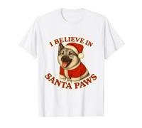 I Believe in Santa Paws Norwegian Elkhound Dog Hat Christmas Value Graphic T-Shirt, Men, White, L