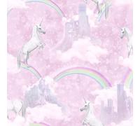 Holden Unicorns Pattern Childrens Wallpaper Glitter Motif Castle Rainbow 12480