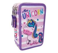 I Believe Pencil Case in Unicorns Multi-Compartment 3 Zip School Complete 44 Pieces Pens Pencils Colours Markers Giotto