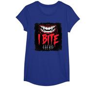 I Bite Not Friendly Do Not Touch Fierce Warning Fangs T-Shirt, Girls, Royal Blue, XS
