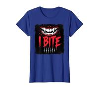 I Bite Not Friendly Do Not Touch Fierce Warning Fangs T-Shirt, Women, Royal Blue, XXL