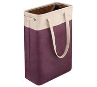 i BKGOO Laundry Basket with Handles Beige&Burgundy Slim Laundry Bin Collapsible Dirty Clothes Basket Narrow Laundry Bag Foldable Dirty Hamper for Camping, Dorms, Apartments