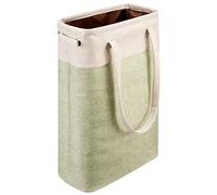 i BKGOO Laundry Basket with Handles Beige&Green Slim Laundry Bin Collapsible Dirty Clothes Basket Narrow Laundry Bag Foldable Dirty Hamper for Camping, Dorms, Apartments