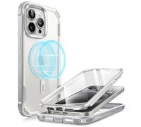i-Blason Ares Mag for iPhone 15 Pro Case, [Compatible with MagSafe] Dual Layer Rugged Clear Bumper Case with Built-in Screen Protector (White)