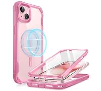 i-Blason AresMag for iPhone 15 Case/iPhone 14 Case/iPhone 13 Case [6.1 inch], [MagSafe Compatible] Full-Body Shockproof Rugged Clear Bumper Case with Built-in Screen Protector (Pink)
