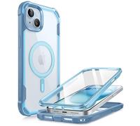 i-Blason AresMag for iPhone 15/14/13 [6.1 inch], [MagSafe Compatible] Full-Body Shockproof Rugged Clear Bumper Case With Built-in Screen Protector (Blue)