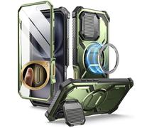 i-Blason Armorbox for iPhone 16 Plus Case with Camera Cover Stand [MagSafe Compatible] [Camera Control Button] Military Protection Shockproof Magnetic Phone Case with Built-in Screen Protecto, Guldan