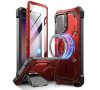 i-Blason Armorbox for Samsung Galaxy S24 Ultra Case MagSafe with Camera Cover Stand [Support Wireless Charger] 360 Full-Body Case with Screen Protector & Kickstand Phone Case for S24 Ultra, Red