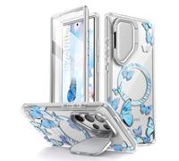 i-Blason Cosmo for Samsung Galaxy S24 Ultra Case with Camera Cover Stand, [Support MagSafe] Stylish 360 Full Case with Screen Protector & Kickstand Magnetic Phone Case for S24 Ultra, Bluefly