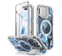 i-BLASON Cosmo Magnetic for iPhone 15 Pro Max Case with Camera Cover Stand [MagSafe Compatible] Slim Full-Body Phone Case for iPhone 15 Pro Max with Built-in Screen Protector & Kickstand (Bluefly)