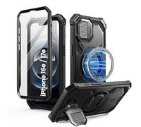 i-Blason Armorbox for iPhone 16e Case (2025 Release) [Built-in Screen Protector] 360 Full Protection Shockproof Rugged Belt Clip & Stand Hard Shell Phone Case for iPhone 16e, Black (Black)