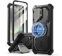 i-Blason for Samsung Galaxy S25 Case with Camera Cover Stand [MagSafe Compatible] [Built-in Screen Protector] Full-Body Military-Grade Protection Rugged Magnetic Phone Case for S25 6.2'' (Black)