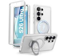 i-Blason for Samsung Galaxy S26 Ultra Case with Stand, [Built-in Screen Protector] [Compatible with MagSafe] Anti-Yellowing Full-Body Slim Ring Holder Shockproof Magnetic Phone Case, Frost Clear