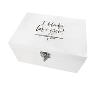 "I Bloody Love You" Engraved White Wooden Memory Box | Hand-Painted Pine Keepsake Box | Unique Valentine’s, Anniversary & Wedding Gift for Couples | Custom Engraved Storage | 27 x 19 x 14cm
