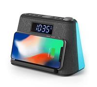 i-box Alarm Clocks Bedside, Alarm Clock with Wireless Charging, Bluetooth Speaker, FM Radio, Qi Wireless Charger, White Noise Machine, Night Light/Mood Light, USB Port, Dimmable, Non Ticking