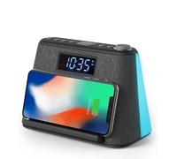 i-box Alarm Clocks Bedside, Alarm Clock with Wireless Charging, Bluetooth Speaker, FM Radio, Qi Wireless Charger, White Noise Machine, Night Light/Mood Light, USB Port, Dimmable, Non Ticking
