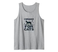 I Brake for Cats - Feline Lover Car Decal Sticker Tank Top, Men, Heather Grey, XXL