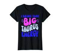 I Bring that Big Taurus Energy Zodiac Horoscope Women Groovy Value Graphic T-Shirt, Women, Black, M