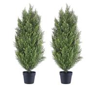 I.C.ELAINE 3ft Cedar Artificial Topiary Trees Outdoor Set of 2 - UV Resistant Faux Potted Plants, Fake Pine Evergreen Bushes & Shrubs for Front Door, Porch, Patio, Planter Decor 3 Foot