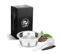 i Cafilas Refillable Coffee Pods, Stainless Steel Reusable Coffee Capsule Compatible for LAVAZZA A MODO MIO Espresso Coffee Machines + 1 Reusbale Spoon + 1 Brush with/Without Coffee Tamper (Capsule)