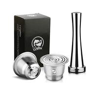i Cafilas Reusable Refillable Nesspresso Coffee Capsule, 2PCS Stainless Steel Metal Refillable Coffee Capsule for Nesspresso Machine with 1 Spoon and 1 Brush and 1 Tamper