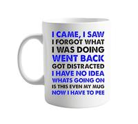 I Came, I Saw, I Forgot, I Need to Pee Funny Coffee Mug - 11oz Ceramic Mug with Hilarious Quote - Present for Him or Her Mug for Home, Office, or Joke Gift for Friends, Coworkers, or Family -