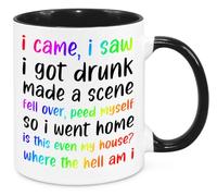 I Came I Saw I Got Drunk Mug - Funny Novelty Gift Silly Present Mug Birthday Christmas for Mum Dad Friend Sister Brother Grandparents for Man Woman Secret Santa Work Quotes (Rainbow)