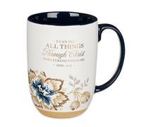 I Can Do All Things Honey-brown and Blue Ceramic Mug with Exposed