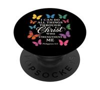 I Can Do All Things Through Christ Butterfly Religious PopSockets Adhesive PopGrip