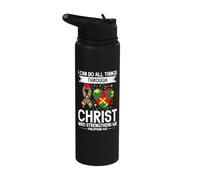 I Can Do All Things Through Christ Christian Autism Puzzle Stainless Steel Insulated Water Bottle