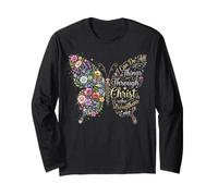 I Can Do All Things Through Christ Floral Butterfly Faith Long Sleeve T-Shirt