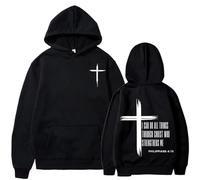 I Can Do All Things Through Christ Hoodie Christian Faith Sweatshirt Who Strengthens Me Hoodie, Black, XXL