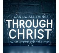 I Can Do All Things Through Christ Neon Sign Dimmable LED Neon Light for Christian Wall Decor Bible Verse Neon Light for Bedroom Church Decor Birthday Gift for Faith Enthusiasts Size 13.8*9.2in