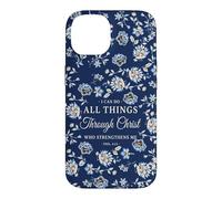 I Can Do All Things Through Christ Phil 4:13 Navy Floral Case for iPhone 14