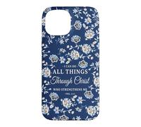 I Can Do All Things Through Christ Phil 4:13 Navy Floral Case for iPhone 15