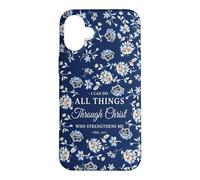 I Can Do All Things Through Christ Phil 4:13 Navy Floral Case for iPhone 16 Plus