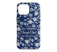 I Can Do All Things Through Christ Phil 4:13 Navy Floral Case for iPhone 16 Pro Max