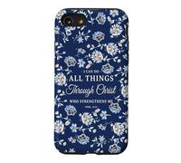 I Can Do All Things Through Christ Phil 4:13 Navy Floral Case for iPhone SE (2020) / 7/8