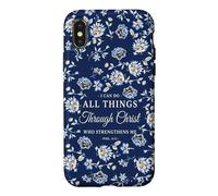 I Can Do All Things Through Christ Phil 4:13 Navy Floral Case for iPhone X/XS