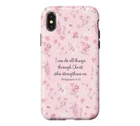 I Can Do All Things Through Christ Philip 4:13 Pink Flora Case for iPhone X/XS