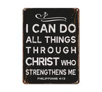 I Can Do All Things Through Christ Who Strengthens Me Metal Sign Vintage Funny Signs Wall Decor Jesus Christ Easter Tin Sign for Christians Gifts for Home Bar Man Cave Garage Cafe Bedroom 12x18 Inch